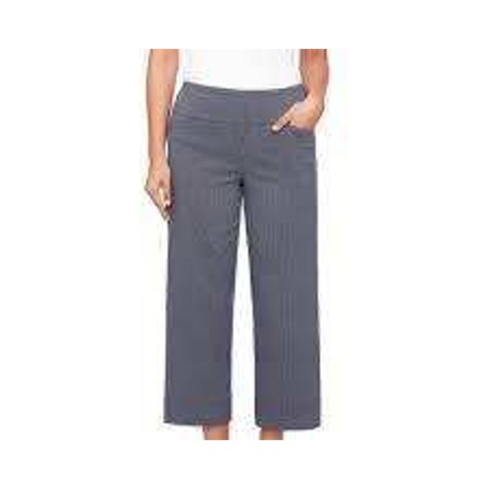 S.C. & Co Womens Navy Pinstripe Wide Leg Cropped Pull On Pants Pockets Medium